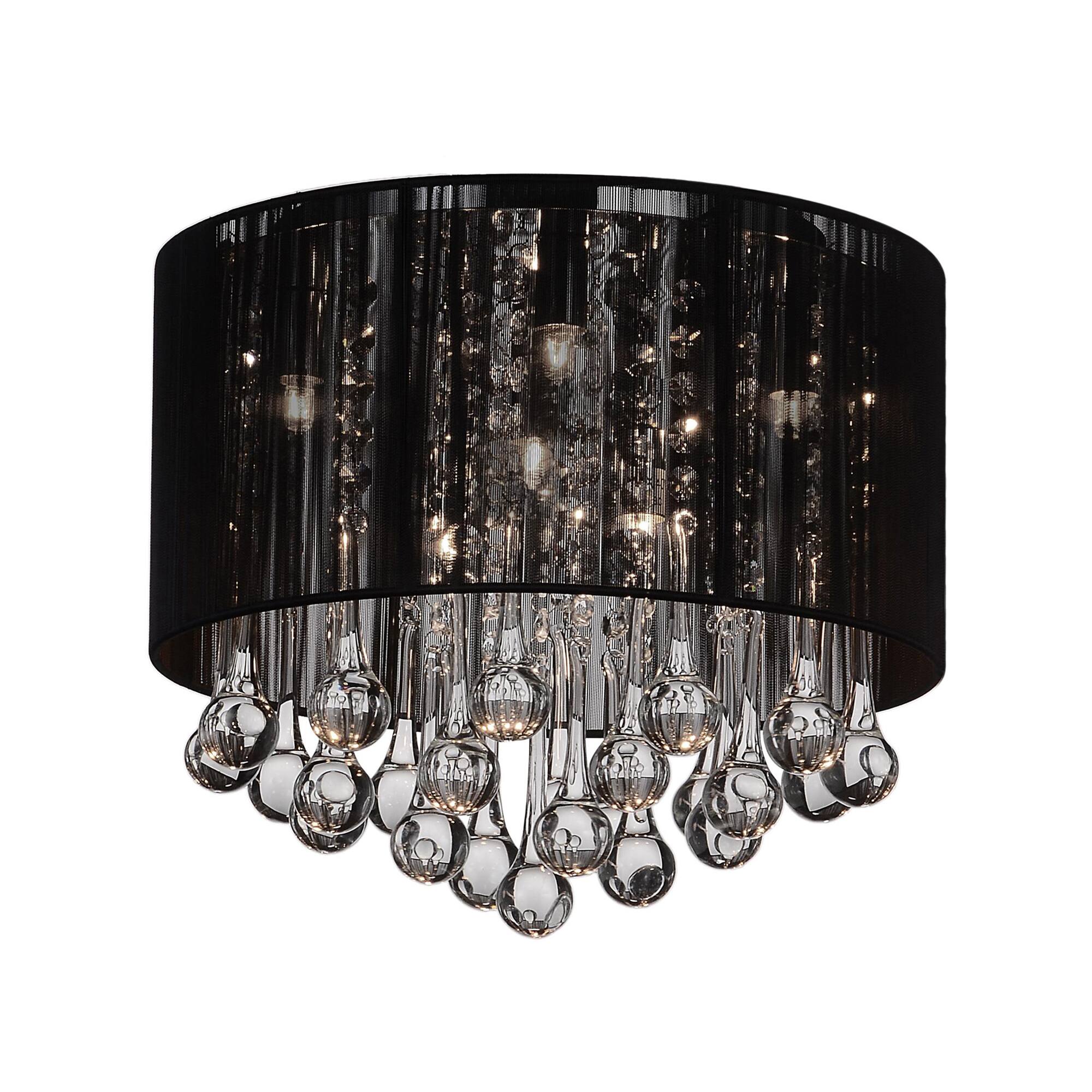 Front. CWI Lighting - Water Drop 6 Light Drum Shade Flush Mount With Chrome Finish - Chrome.