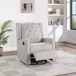 TinyHomie - Contemporary Light Gray Color Polyfiber Swivel Recliner Chair 1pc Manual Motion Wing Back Tufted Cushion - LIGHT GREY