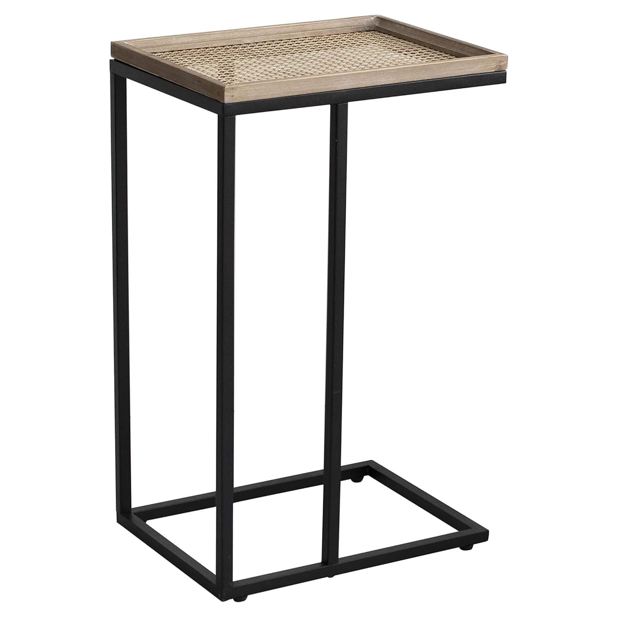 COZAYH - Farmhouse C End Table, Accent Furniture with Woven Metal Tray Top - Black