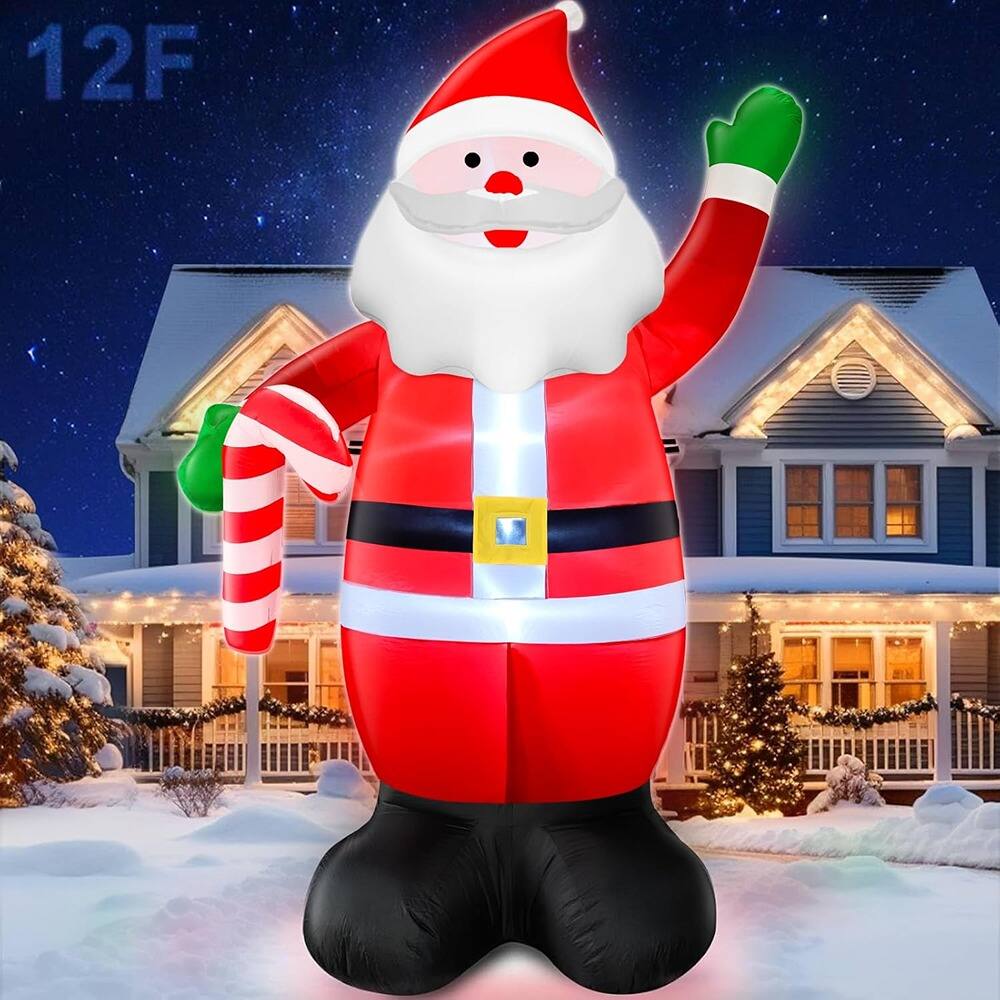 Angle. PARKER SLATER - 12-Ft Inflatable Santa with LED Lights – Outdoor Christmas Yard Decor - White Red Green.