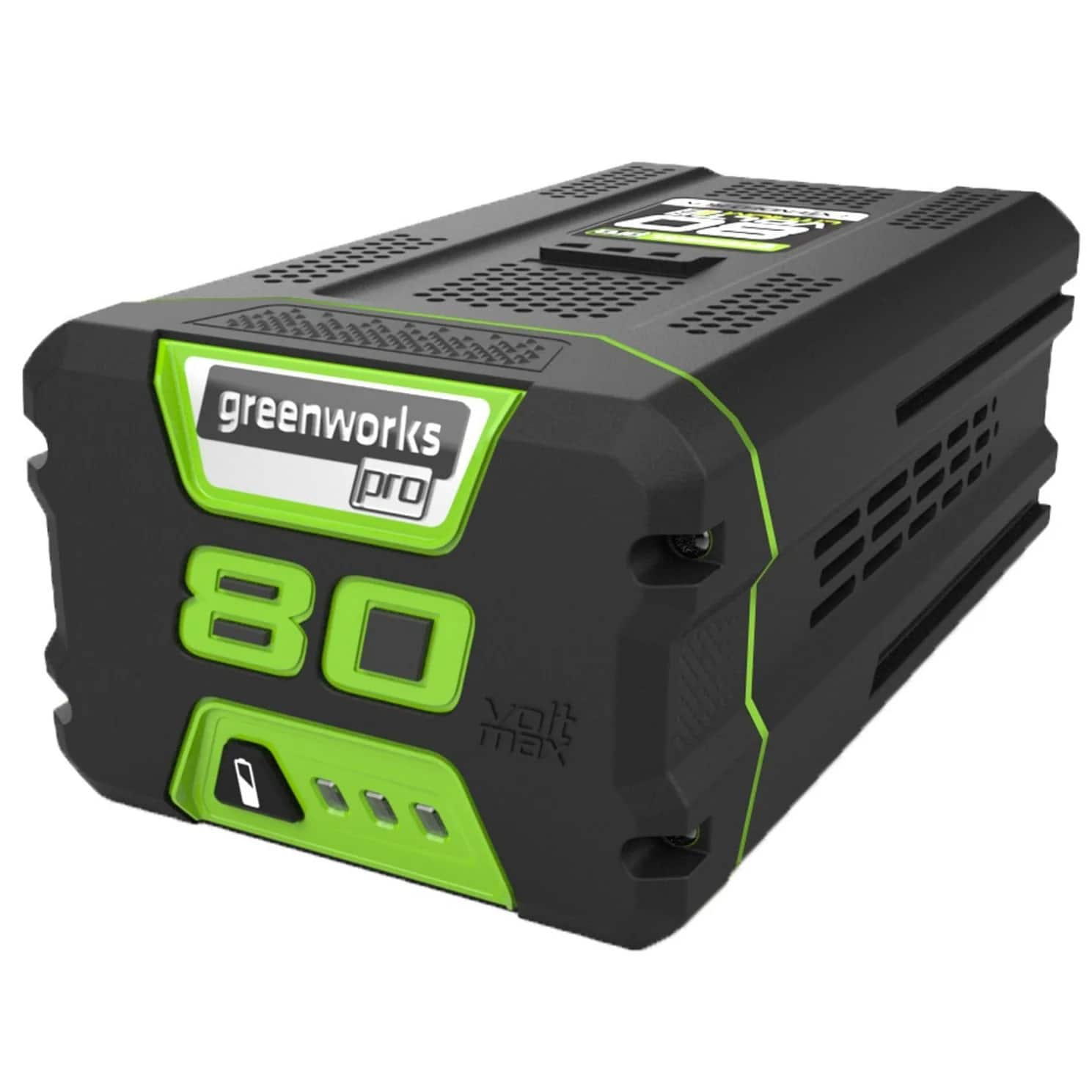 Front. Greenworks - 80 Volt 2Ah Battery (Charger not included) - Black/Green.
