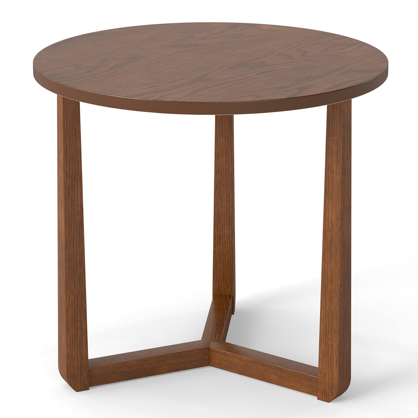 Alt View 9. Gymax - Gymax Round Side Table w/Sturdy Rubber Wood Legs & Triangular Structure for Bedroom Walnut - Brown.