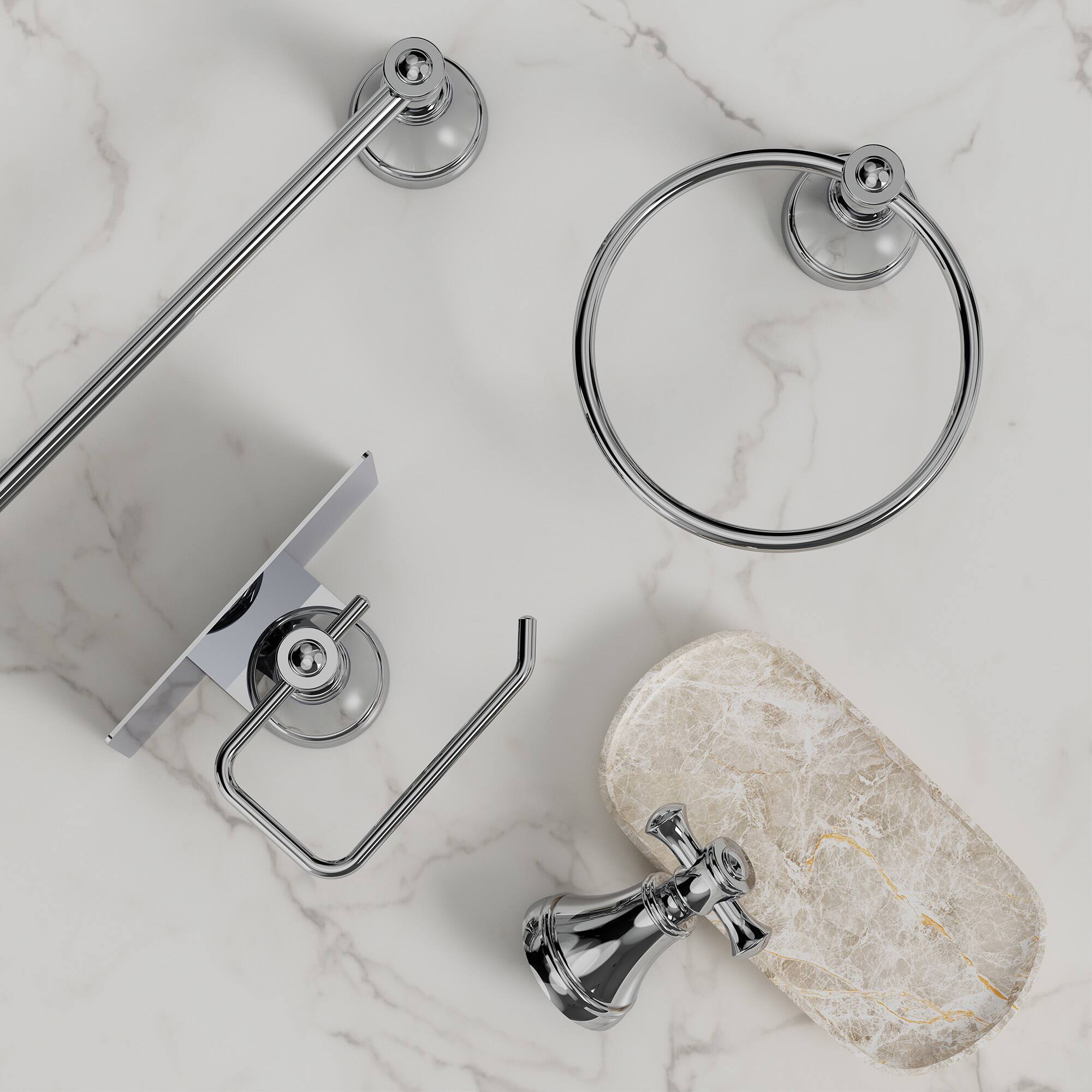 Alt View 8. GRANDJOY - 4-Piece Bathroom Hardware Set with Phone Storage Shelf Toilet Paper Holder & 24 Inch Towel Bar - Chrome.