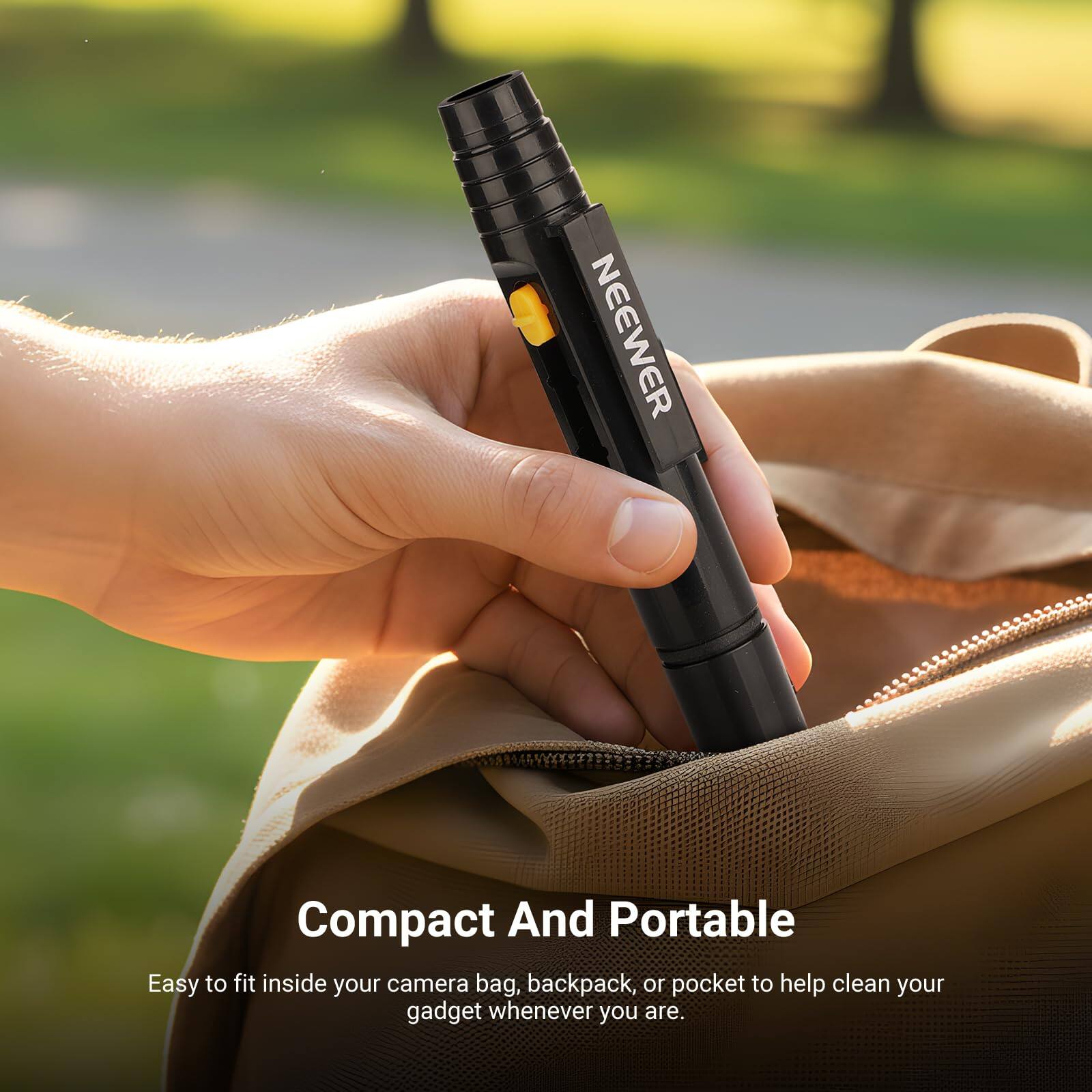 NEEWER Compact And Portable  
Easy to fit inside your camera bag, backpack, or pocket to help clean your gadget whenever you are.