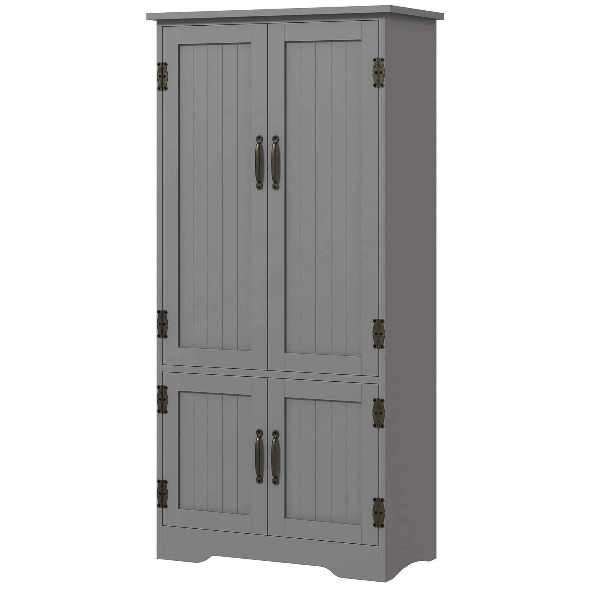Homcom - Floor Storage Cabinet Kitchen Pantry with Adjustable Shelves and 2 Lower Doors - Gray