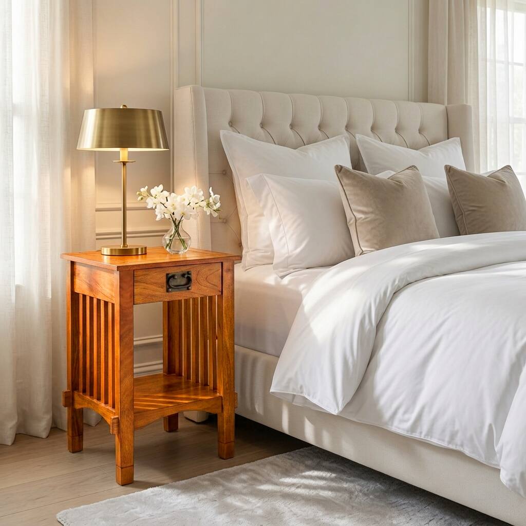 Alt View 7. Manhattan Lane - Spacious Mango Wood Telephone Stand with Slatted Side Panels - Brown.