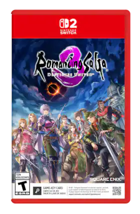 B2 NINTENDO SWITCH Romancing Saga DESTINIES UNITED Solto TM
TEEN ADOLESCENTS T ESRB
SQUARE ENIX GAME-KEY CARD 18 GB - Full game download via internet required. Le jeu requiert un téléchargement Div internet. de 18 Go. CARTE CLÉ DE JEU El requiere una de 18 GB a través de internet. juego descarga - TARJETA LLAVE DE JUEGO support.nintendo.com/switch2/gamekeycard - T (Teen 13+)