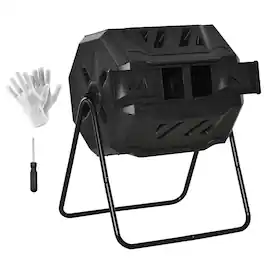 Outsunny - Compost Bin Outdoor 360° Dual Chamber Rotating Composter 43 Gallon - Black