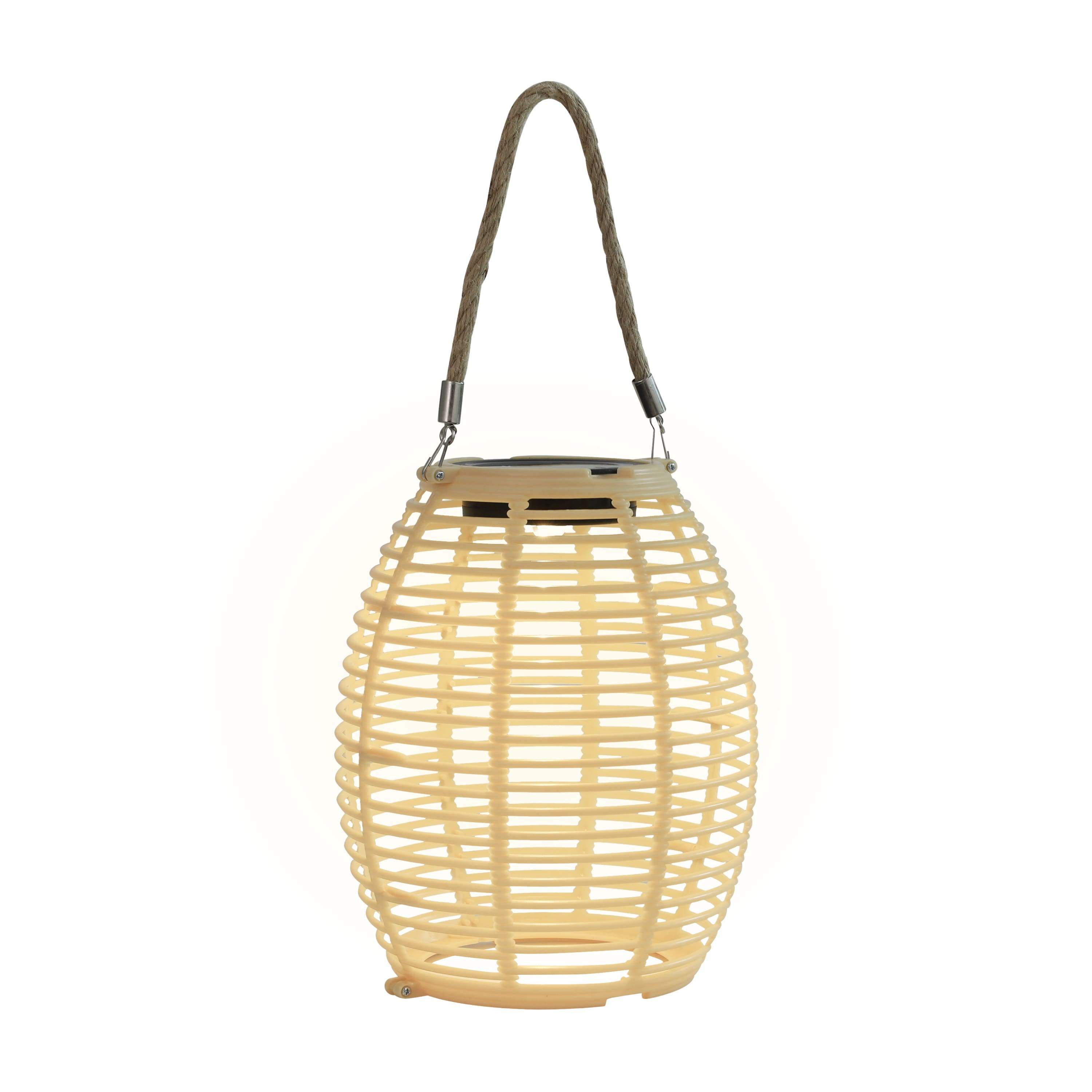 Techko - Outdoor Solar Rattan-Style Round LED Lantern with Handle
