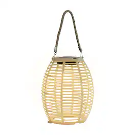 Techko - Outdoor Solar Rattan-Style Round LED Lantern with Handle