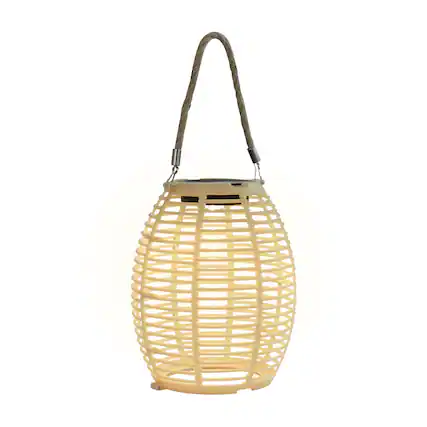 Front. Techko - Outdoor Solar Rattan-Style Round LED Lantern with Handle.