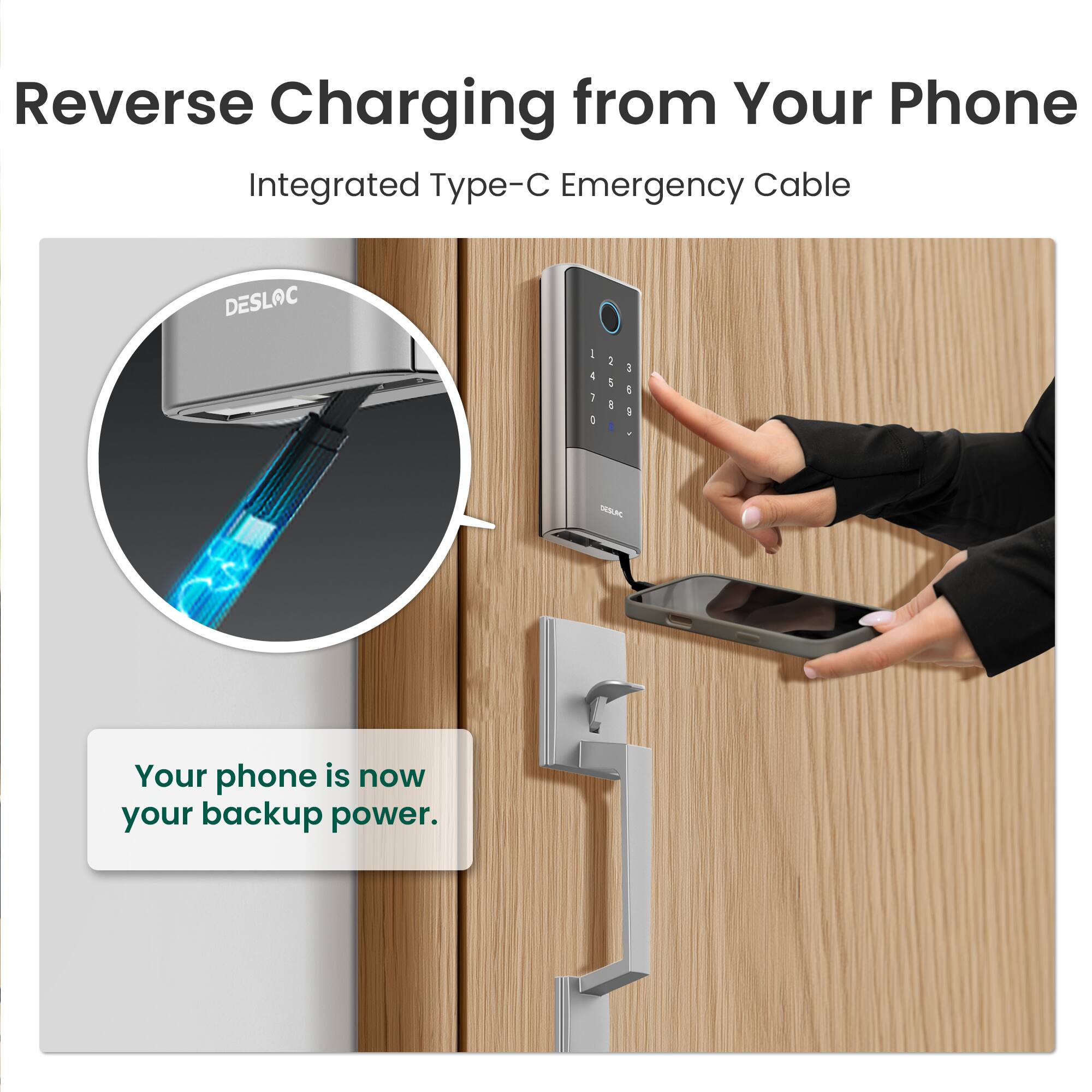 Reverse Charging from Your Phone  
Integrated Type-C Emergency Cable  

Your phone is now your backup power.