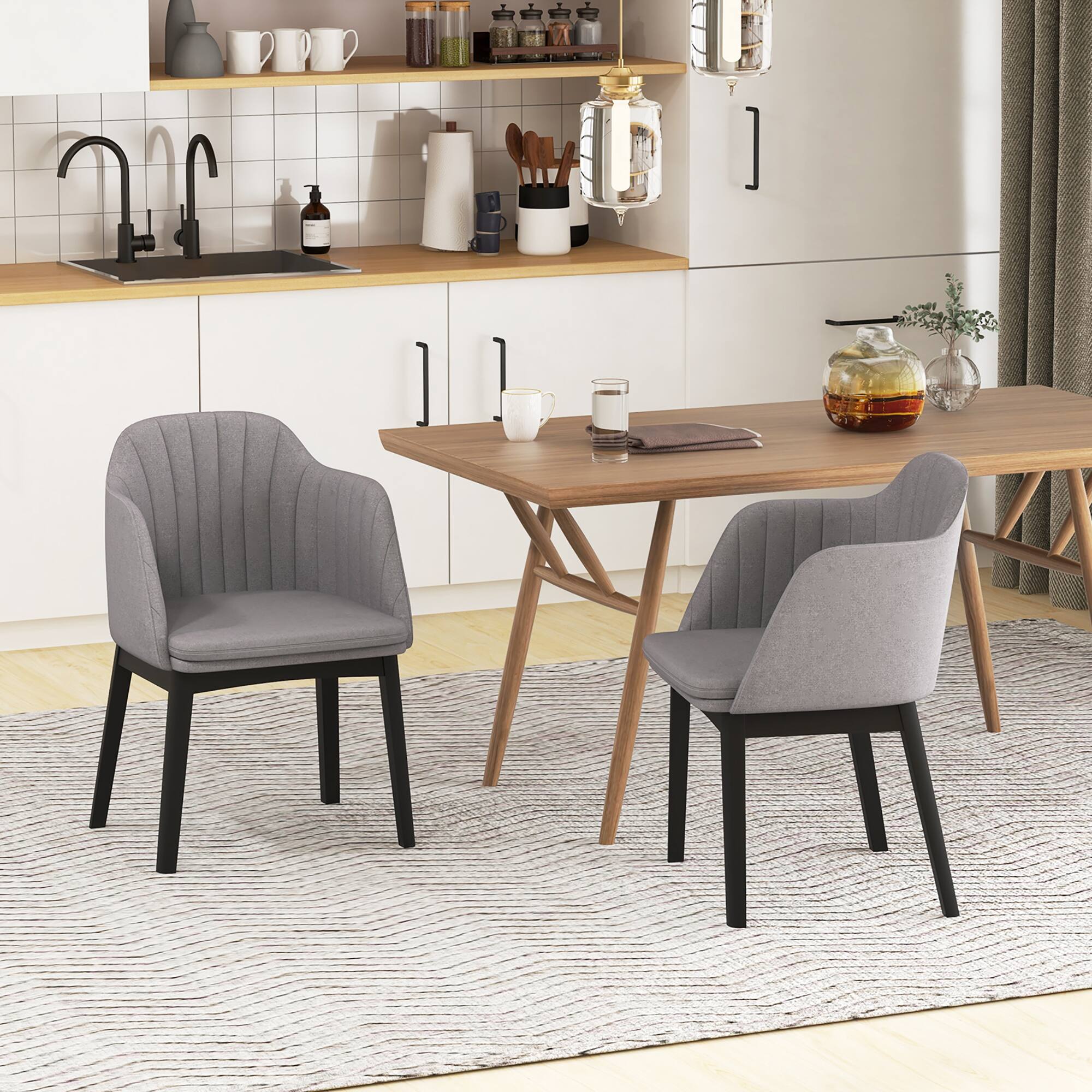 Alt View 1. Gymax - Gymax 2PCS Modern Dining Chairs Upholstered Velvet Accent Chairs w/ Curved Backrests - Black, Grey.