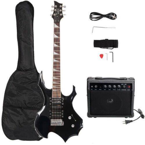 Angle. Winado - Electric Guitar Fired Flamed Style for Beginner With Bag & 20W AMP Black.