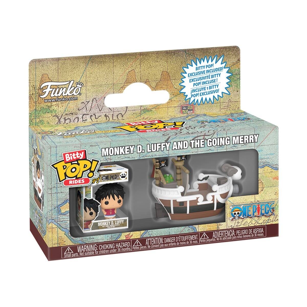 BITTY POP! EXCLUSIVE INCLUDED!  
BITTY EXCLUSIVIT INCLUSE!  
POP! BITTY Funko 1 INCLUVE EXCLUSIVO!  
www.funko.com  

MONKEY D. LUFFY AND THE GOING MERRY  

BITTY POP!  
EXCLUSIVE INCLUDED!  
EXCLUSIVITÉ BITTY  
POP! INCLUSE!  
INCLUYE 1 BITTY  
POPE EXCLUSIVO!  

WARNING: CHOKING HAZARD  
ATTENTION: DANGER D'ÉTOUFFEMENT  
ADVERTENCIA: PELIGRO DE ASFIXIA  
Small parts. Not suitable for children under 36 months.  
Pattes pièces, le convient pas aux enfants de moins de 36 mois.  
Pequeñas piezas, no es adecuado para niños menores de 36 meses.  

ONE PIECE  
MONKEY D. LUFFY