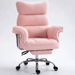 Dowinx - Big & Tall Ergonomic Chair, Wide/Thick Cushion, Reclining High-Back w/Footrest, Teddy Fleece - Pink