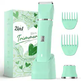 PRIMEPLUS - Electric Shaver for Women, Cordless Bikini Trimmer & Painless Facial Hair Removal, Fast Charging, Detachable Head - 2-IN-1 Green