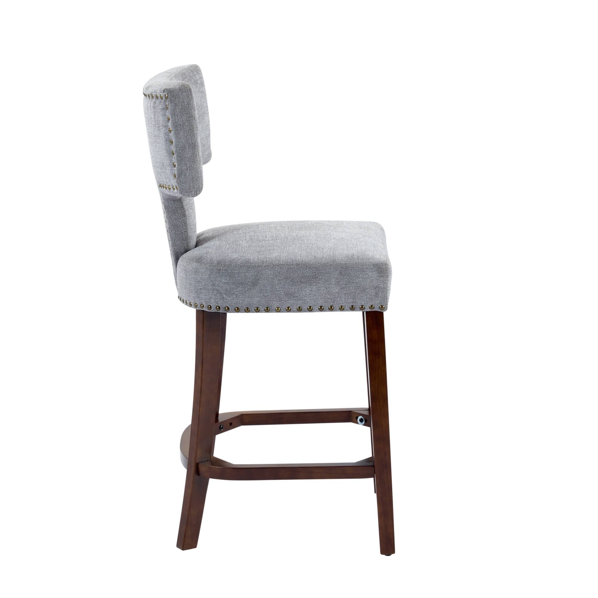 Alt View 1. GOODSILO - Modern Counter Height Bar Stools Set of 2, Farmhouse Upholstered Accent Chairs with Curved Backrest and Hardwood Frame - Gray.