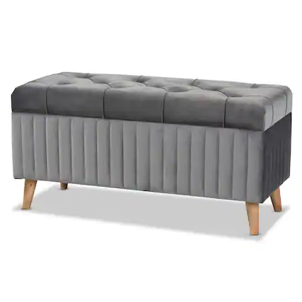 Front. Baxton Studio - Hanley Modern and Contemporary Velvet Fabric Upholstered and Walnut Brown Finished Wood Storage Ottoman - Grey/Walnut Brown.