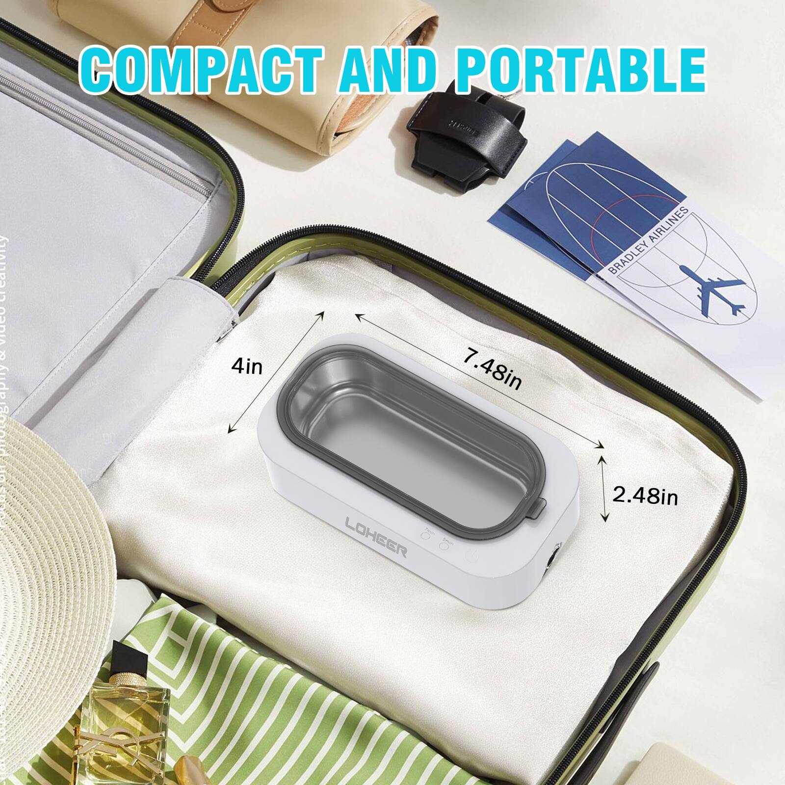 COMPACT AND PORTABLE

4in x 7.48in x 2.48in

LOHEER

BRADLEY AIRLINES