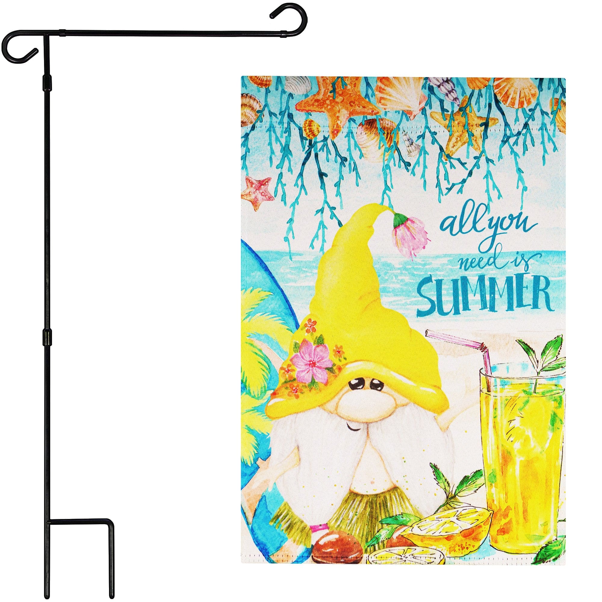 G128 - Combo Pack: Garden Flag Stand 36 x 16 in & 12 x 18 in Double-Sided Blockout Garden Flag, Summer Gnome - Assorted Colors price history on PriceWatchPro