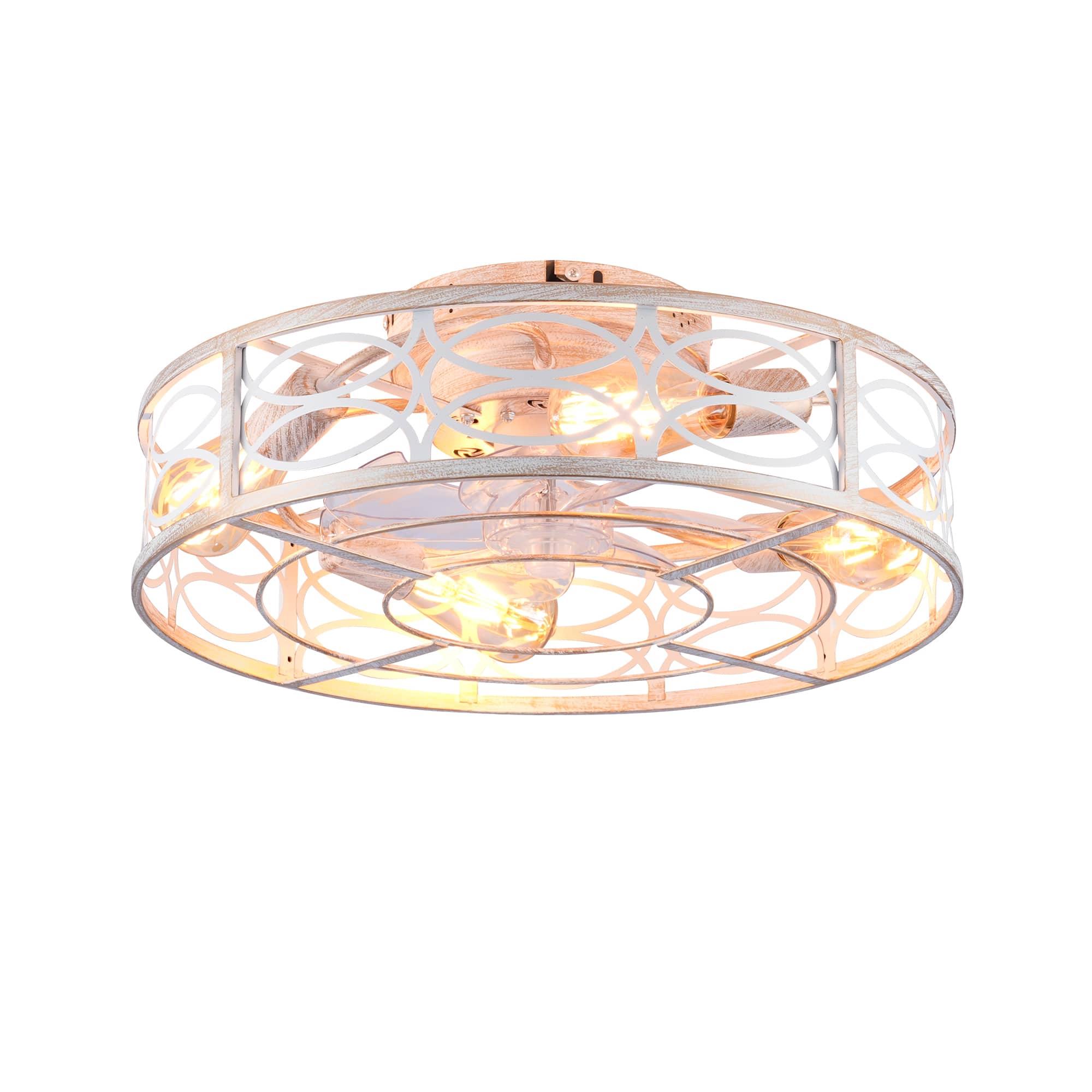 Loheer - 20-Inch Caged Ceiling Fan with Lights and Remote, Bladeless Flush Mount Reversible Fan for Bedroom