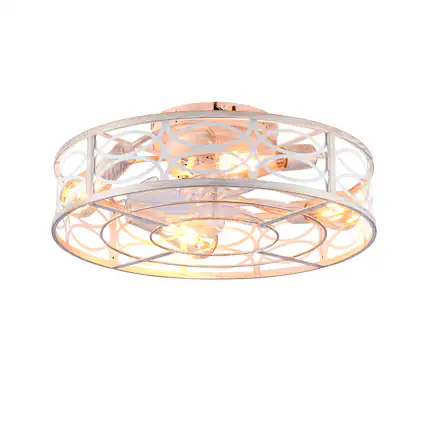 Front. GOODSILO - 20" Bladeless Caged Ceiling Fan with Remote, 6-Speed, Flush Mount (Bulbs Not Included) - Retro White.