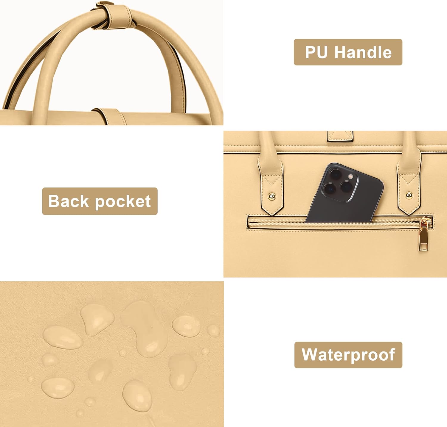 - PU Handle
- Back pocket
- Waterproof