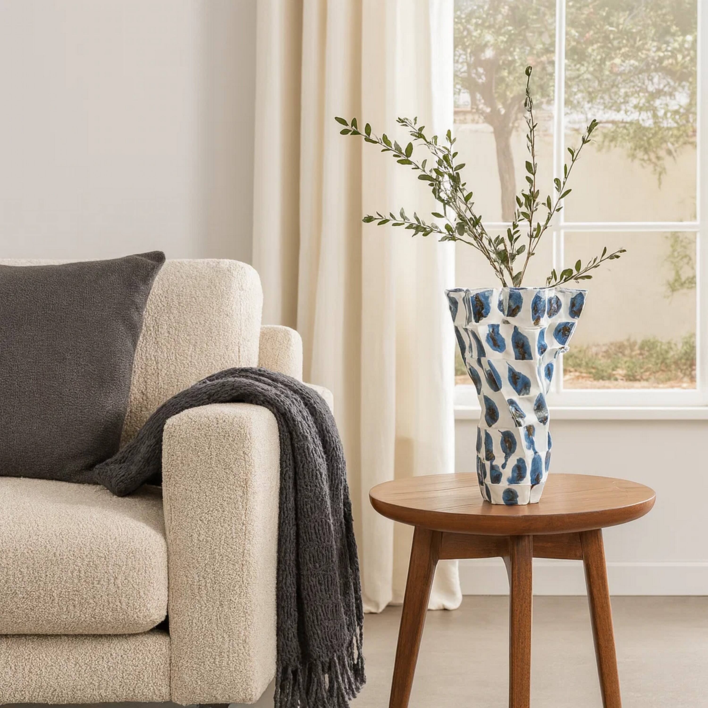 Alt View 3. Manhattan Lane - Nery Decorative Vase,   Patchwork Ceramic, Ruffled Edge - Blue, White.