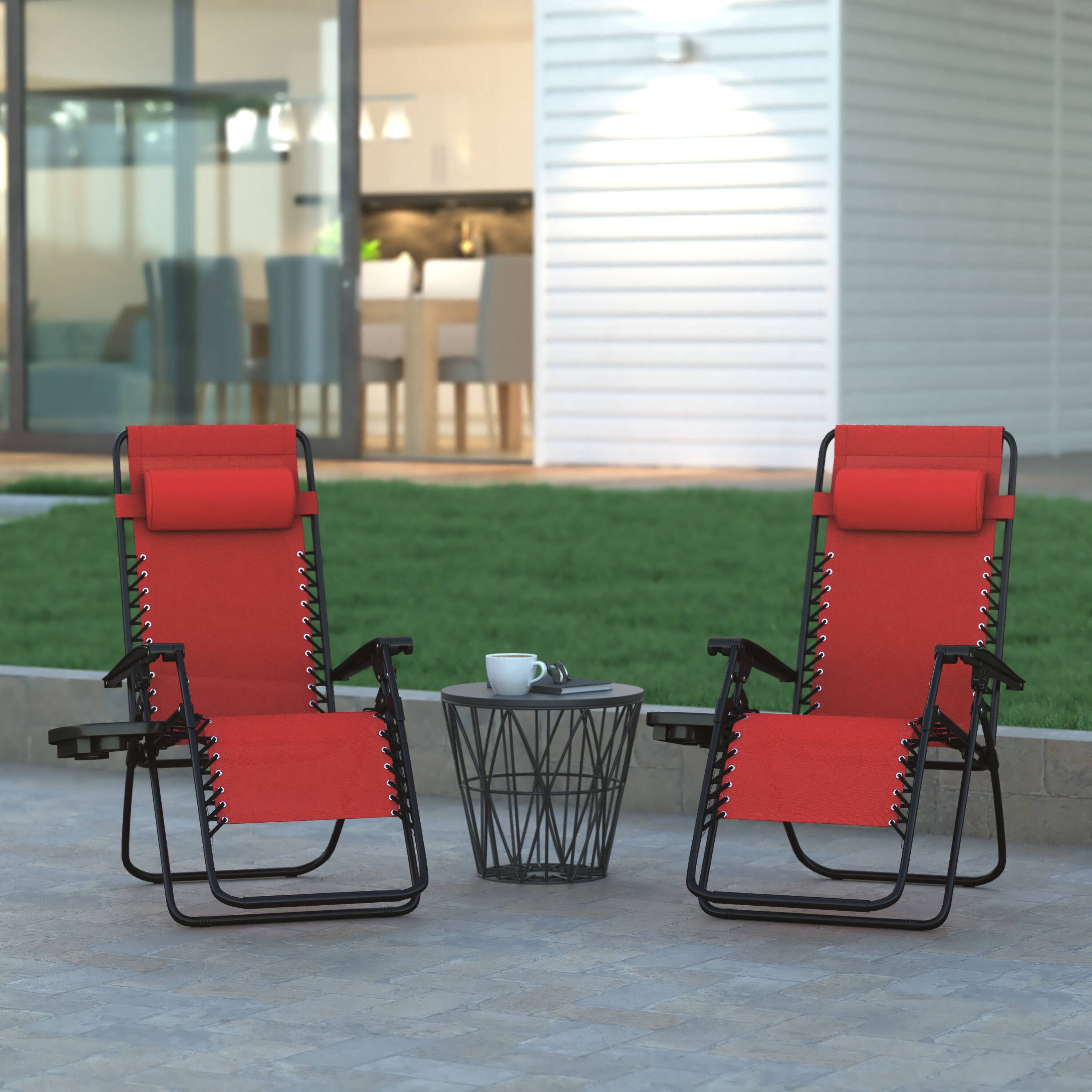 Alt View 2. Emma + Oliver - 2 Pack Adjustable Mesh Zero Gravity Lounge Chair with Cup Holder Tray - Red.
