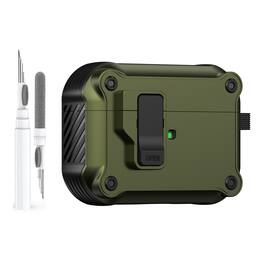 Dteck - For Airpods Pro 3rd Gen (2025) Safety Lock Shockproof Rugged Case with Keychain+Cleaner Pen - Armygreen
