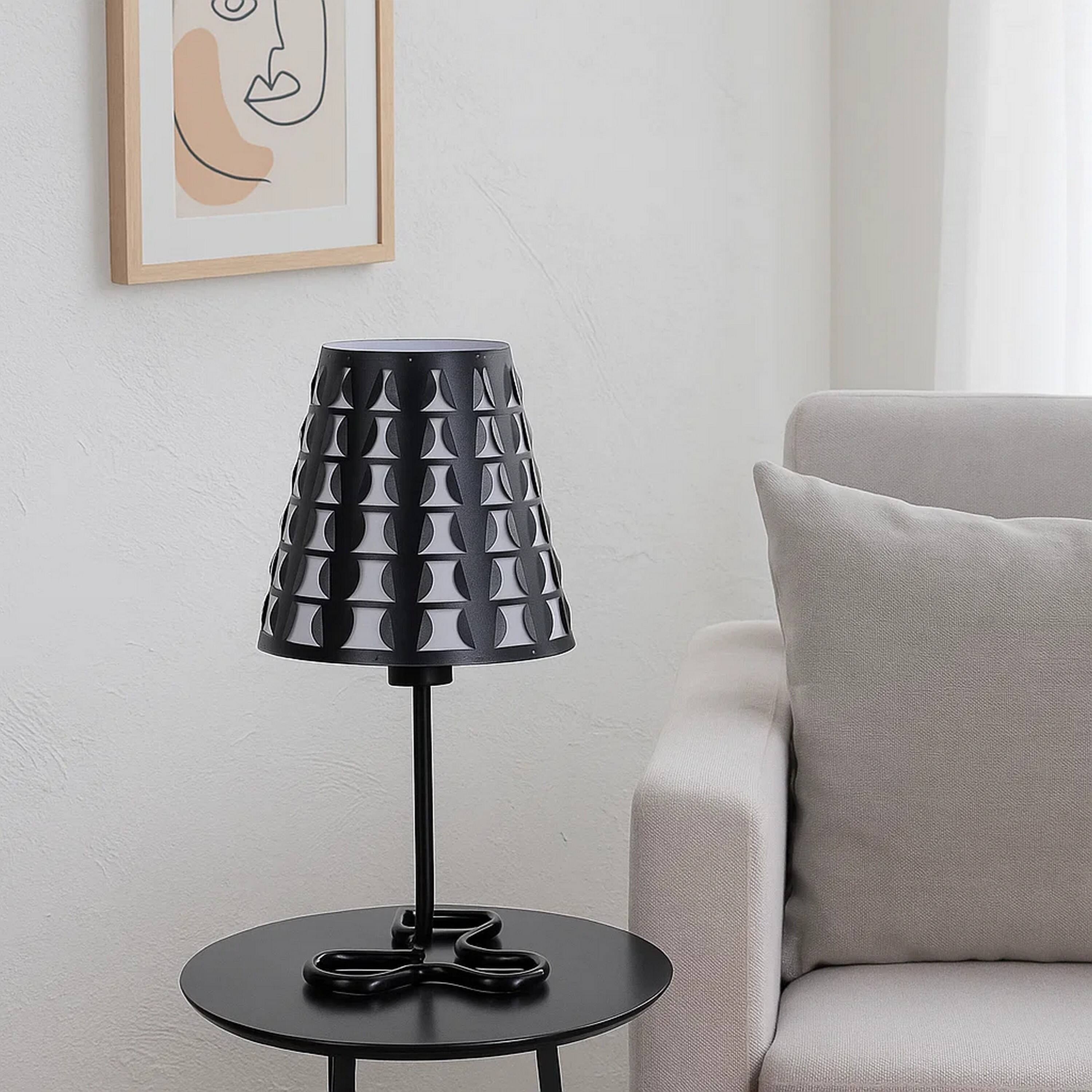 Alt View 3. Manhattan Lane - Plastic Shade Metal Table Lamp with Open Clover Base - Black.