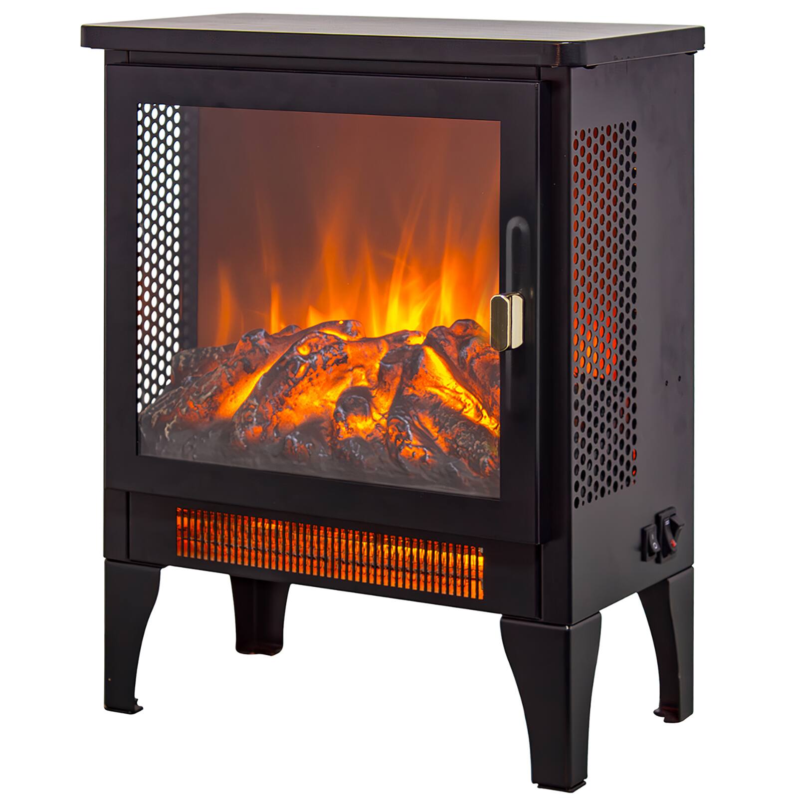 Front. Chateau Abodes - 17" Electric Fireplace, Freestanding Heater with Realistic Flame & Log, Overheat Protection - Black.