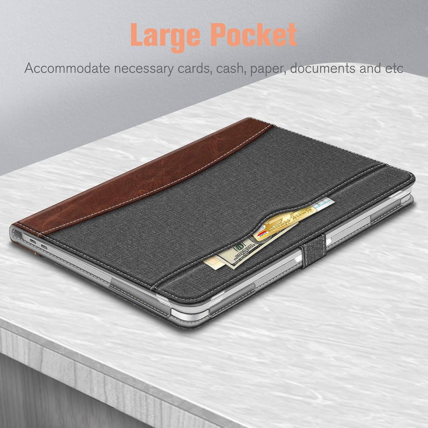 Large Pocket  
Accommodate necessary cards, cash, paper, documents and etc