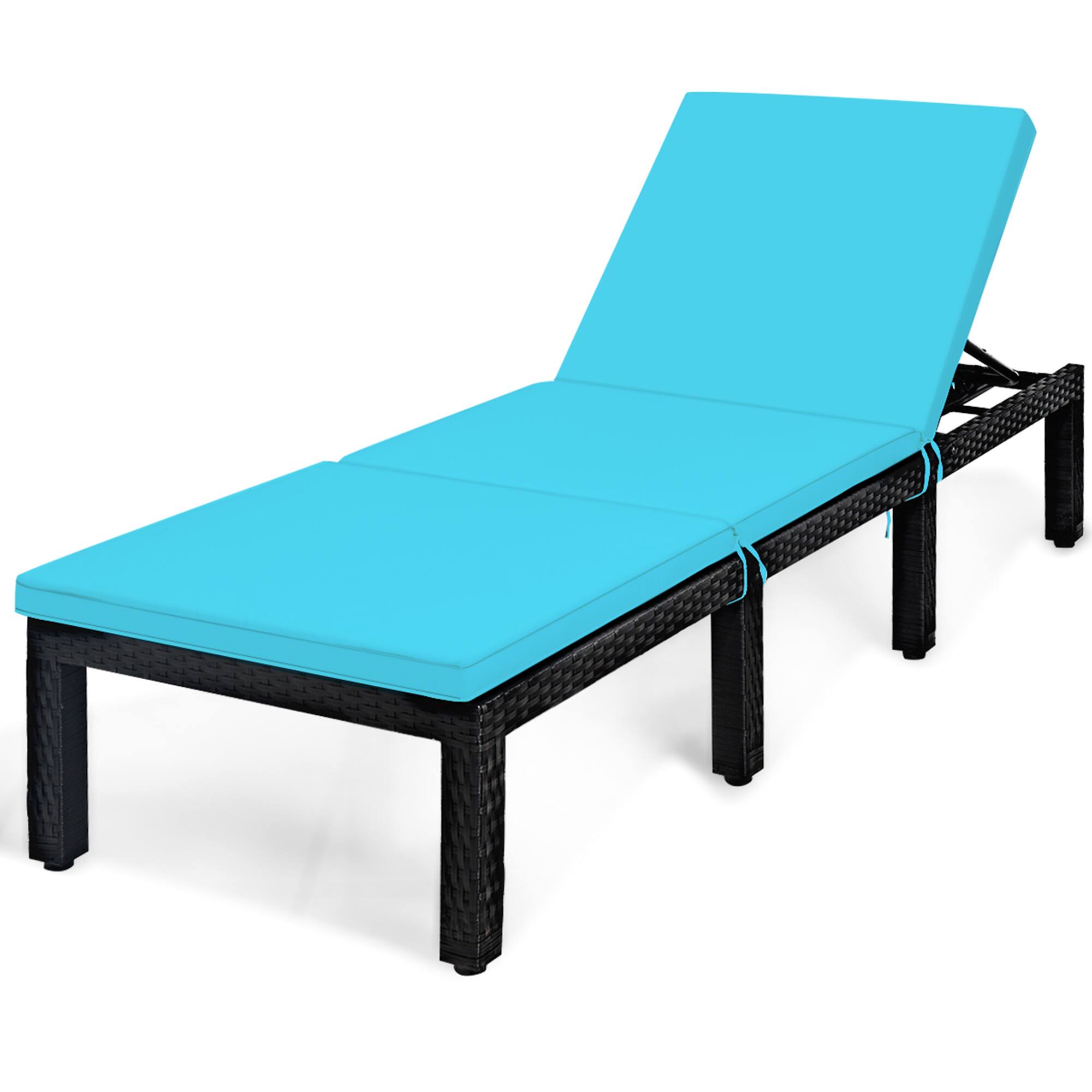 Alt View 1. Gymax - Gymax Adjustable Rattan Patio Chaise Lounge Chair Couch w/ Turquoise Cushion - as pic.