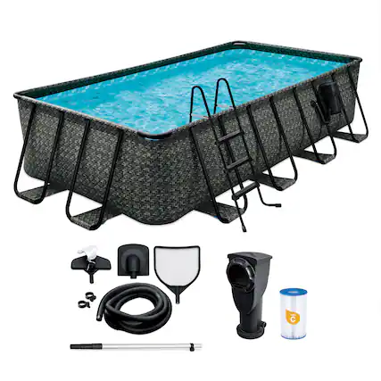 Front. Funsicle - Funsicle 16' x 8' x 42" Oasis Rectangle Outdoor Above Ground Swimming Pool, Gray - Gray.