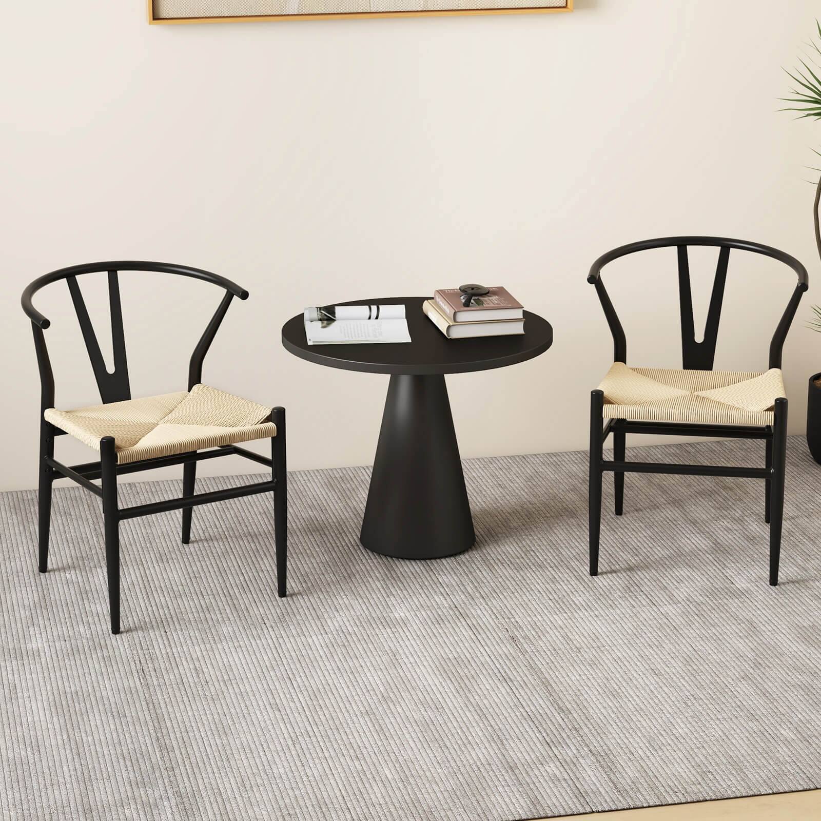 Alt View 1. Costway - Costway Modern Dining Chair Set of 4 Weave Kitchen Armchairs with Y-Shaped Curved Backrest - Beige+Black.