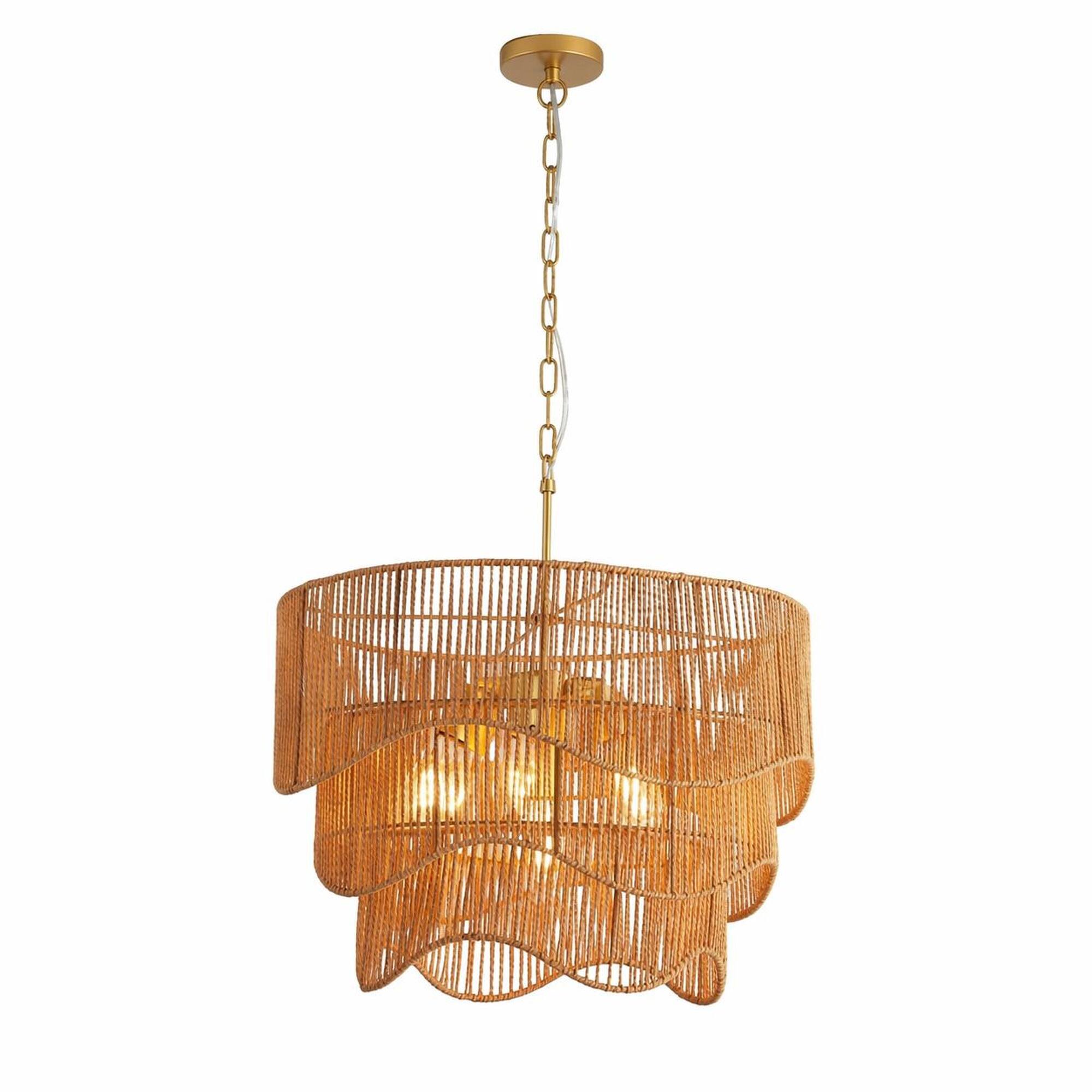 Alt View 4. RYHNUYNE - Boho Rattan Chandelier, Modern Farmhouse Chandelier for Dining Room Living Room - Gold.