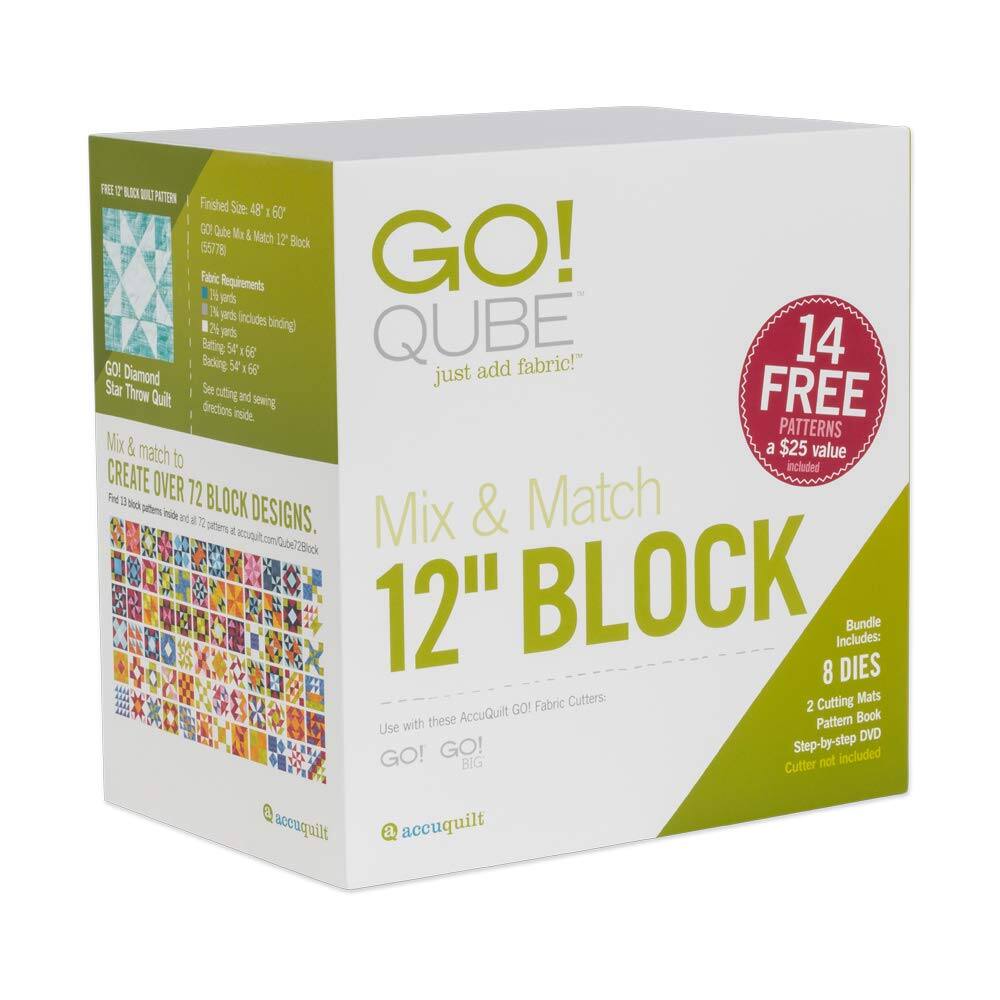 FE RLOCA I PATERN Frnshed Size 4 1 60 GO Qube M I Watch 12 Back (55778 Falbric 3% virts Reguirements GO! IN jeds iincludes bndng) 26  QUBE Beting Bucking S 5 168 fabric!" 14 GO! Diamond 166 just add Star Throw See calting Ind FREE Quit dirctions seving muide PATTERNS Mix & match a $25 value to incleded CREATE OVER 12 THeE a T stem mi at E 72 BLOCK pom E DESIGNS. Mix & Match 12" BLOCK Includes: Bundle 8 DIES Fabric Cutters: Cutting Mats GO! 2 with these AccuQuilt Patter Book Use DVD GO! Step-by-step included GO! BIG Cutter not accuquilt a accuquilt