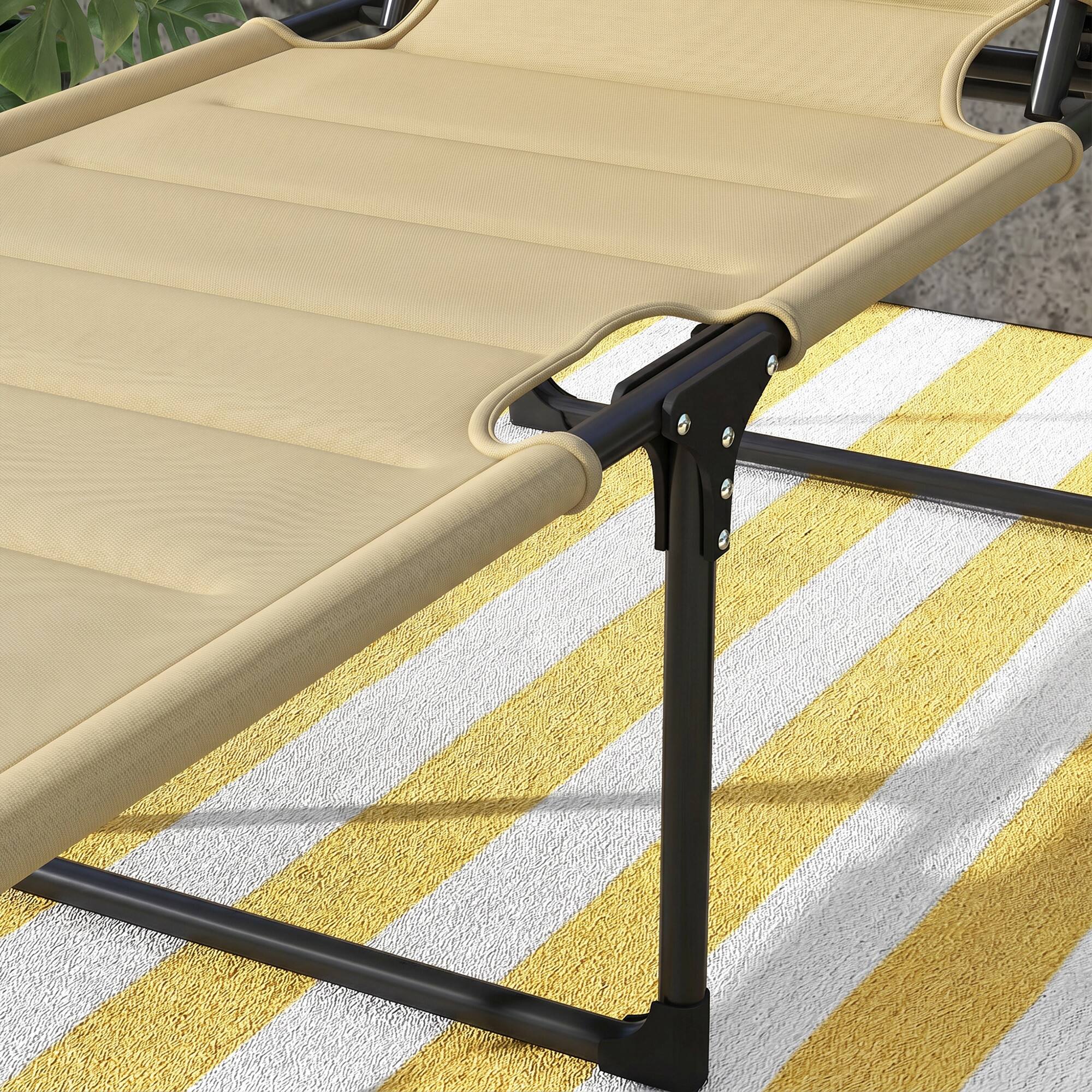 Alt View 8. Outsunny - Lounge Chair, 4 Position Adjustable Backrest, Folding, Cushioned w/ Sun Shade Roof & Pillow - Cream White.