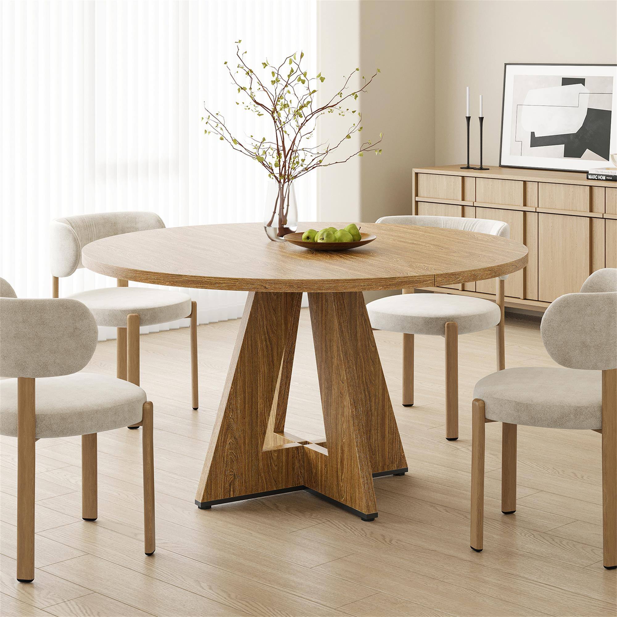 Alt View 3. Boyel Living - 47" Round Dining Table for 4-7 People Modern Wood Kitchen Table with Sturdy Metal Base Easy Assembly - Walnut.