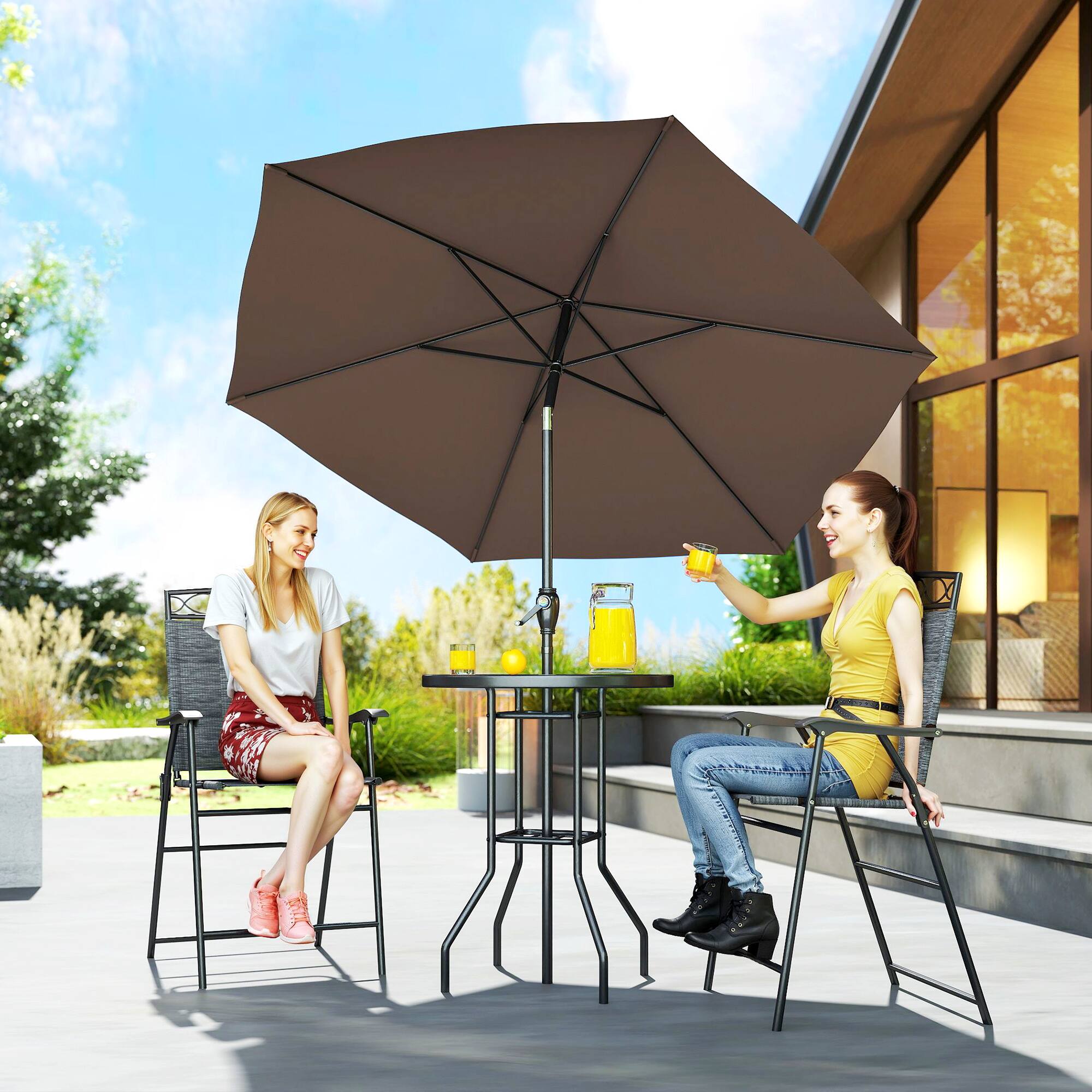Alt View 1. Outsunny - 4 Piece Outdoor Patio Dining Furniture Set, 2 Folding Chairs, Adjustable Angle Umbrella - Black.
