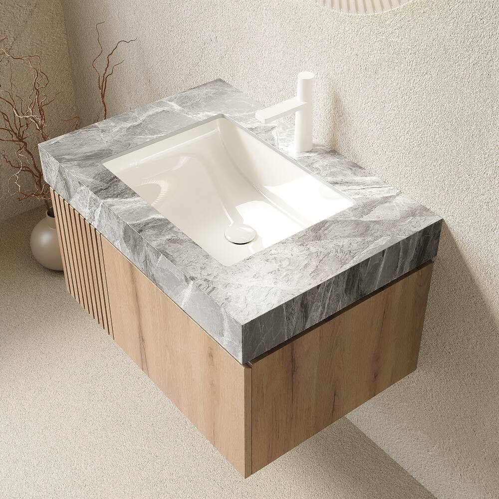 Left. Loheer - Loheer 30 inch floating bathroom vanity White Oak Woodgrain - Light Gray, White Oak.