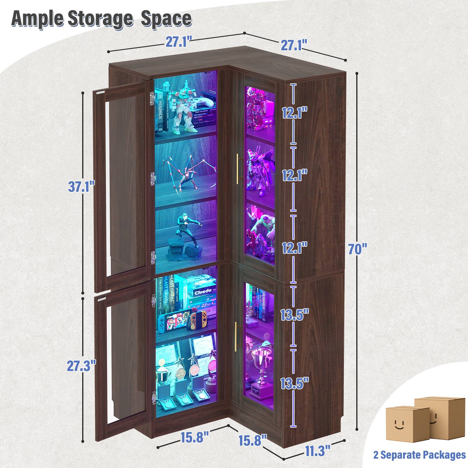 Ample Storage Space

- 27.1" (top width)
- 37.1" (height)
- 27.1" (side width)
- 70" (total height)
- 27.3" (bottom width)
- 15.8" (bottom depth)
- 12.1" (shelf depth)
- 13.5" (shelf height)
- 11.3" (side depth)

2 Separate Packages