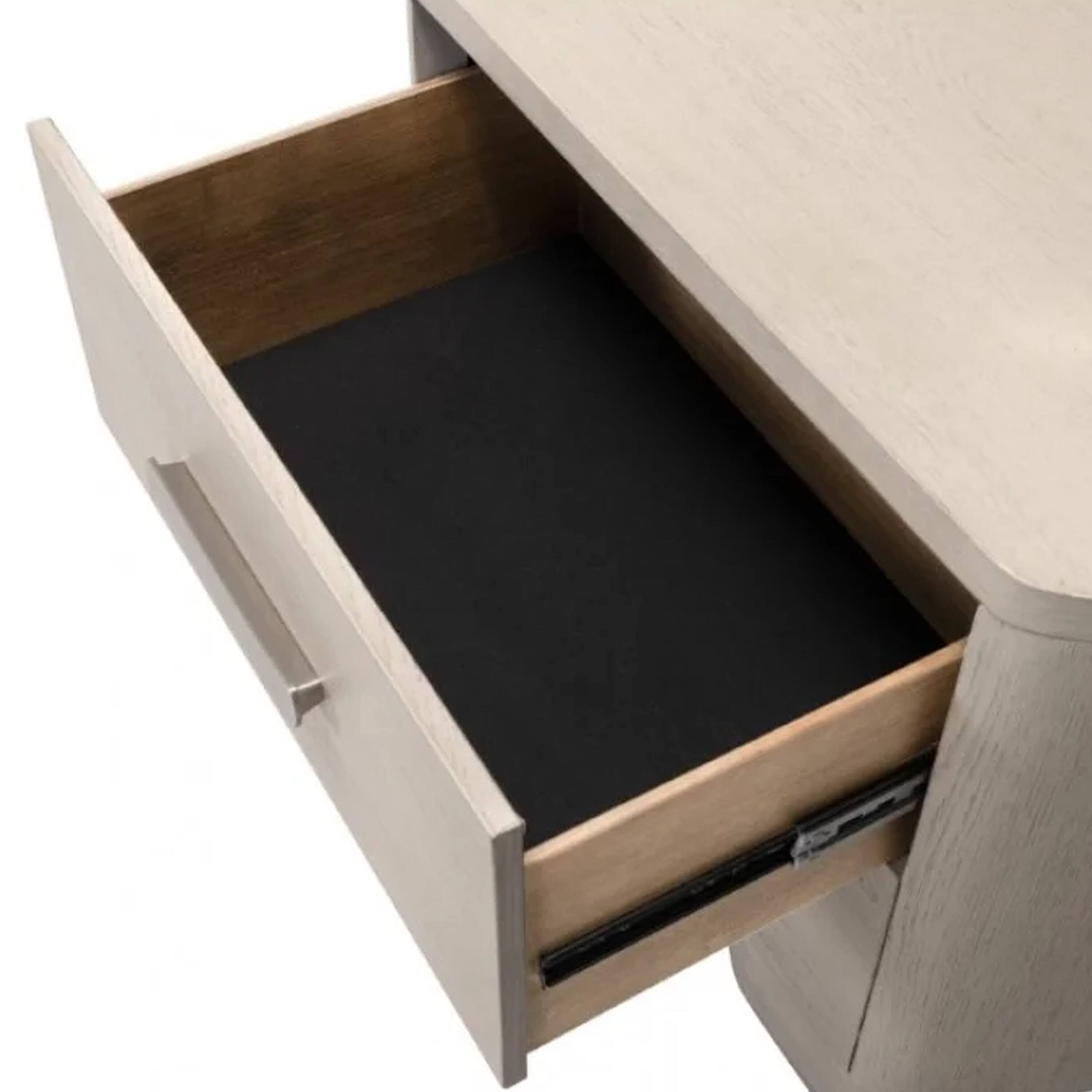 Alt View 3. Manhattan Lane - Celly Nightstand with USB Ports and 2 Drawers - White Oak, Pewter.
