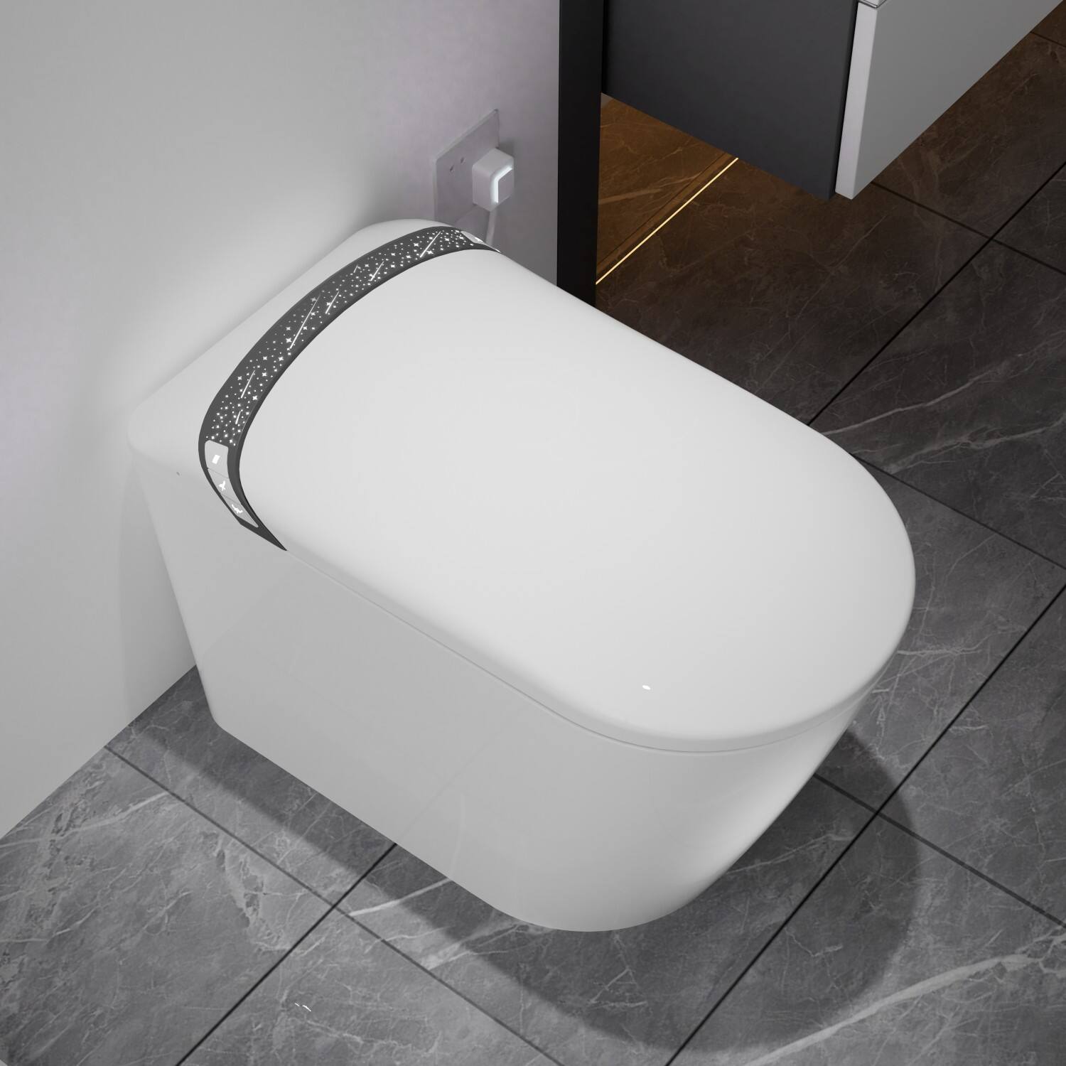Alt View 6. Ecooso - Smart Toilet with Bidet Built In,Tankless Design, Auto Open/Close Seat, LED Display,Night Light, Warm Water & Dryer - White.