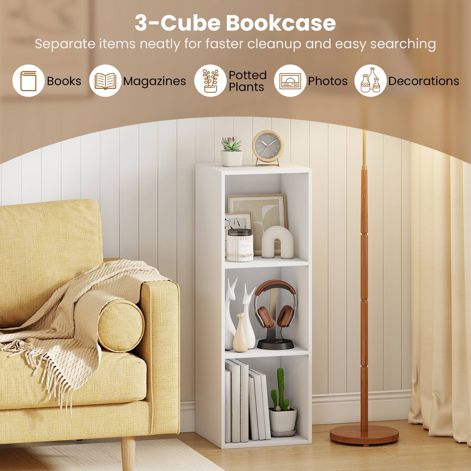 Costway 2 PCS 3 Cube Book Shelf, Tool Free Assembly, Storage Organizer ...
