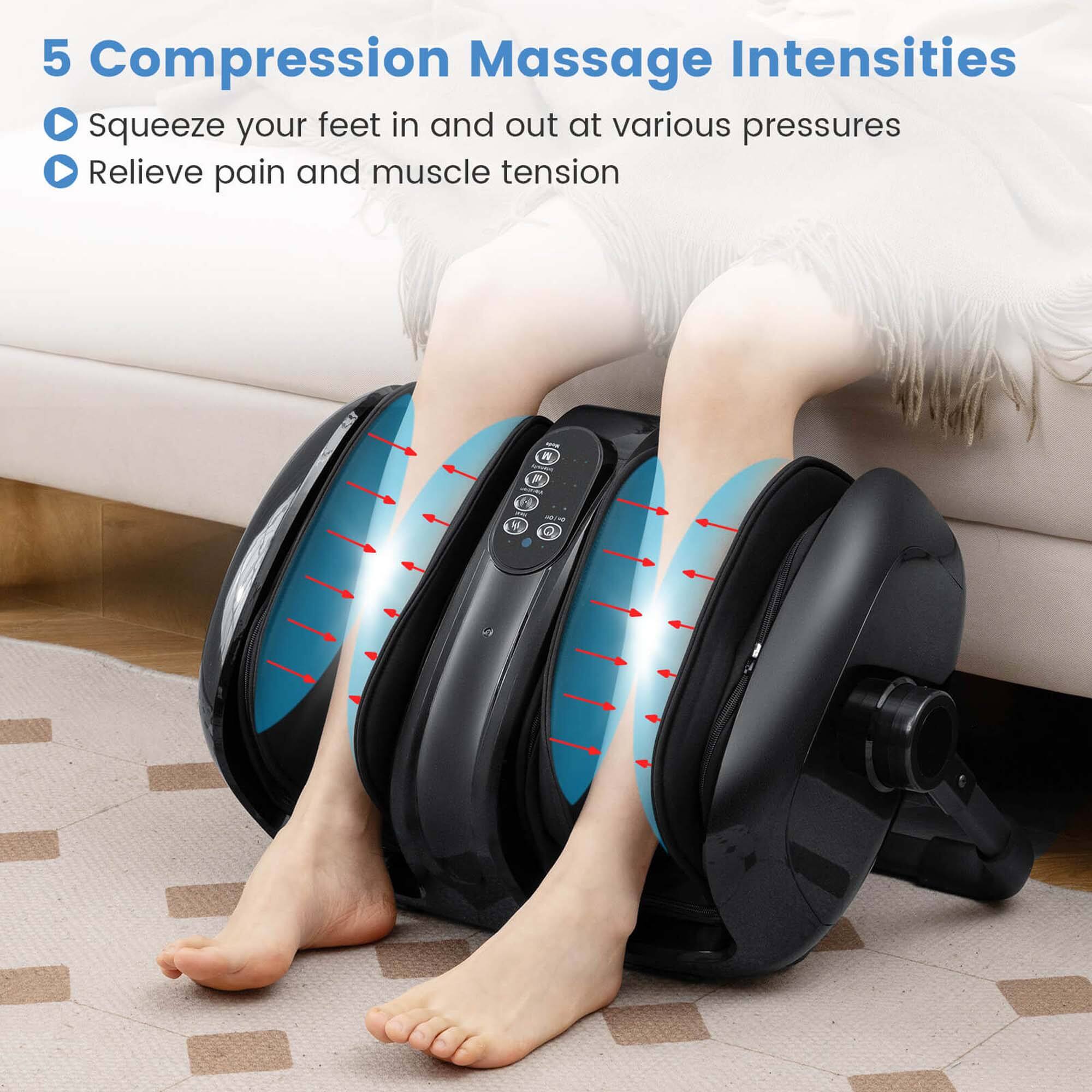 5 Compression Massage Intensities: Squeeze your feet in and out at various pressures to relieve pain and muscle tension.