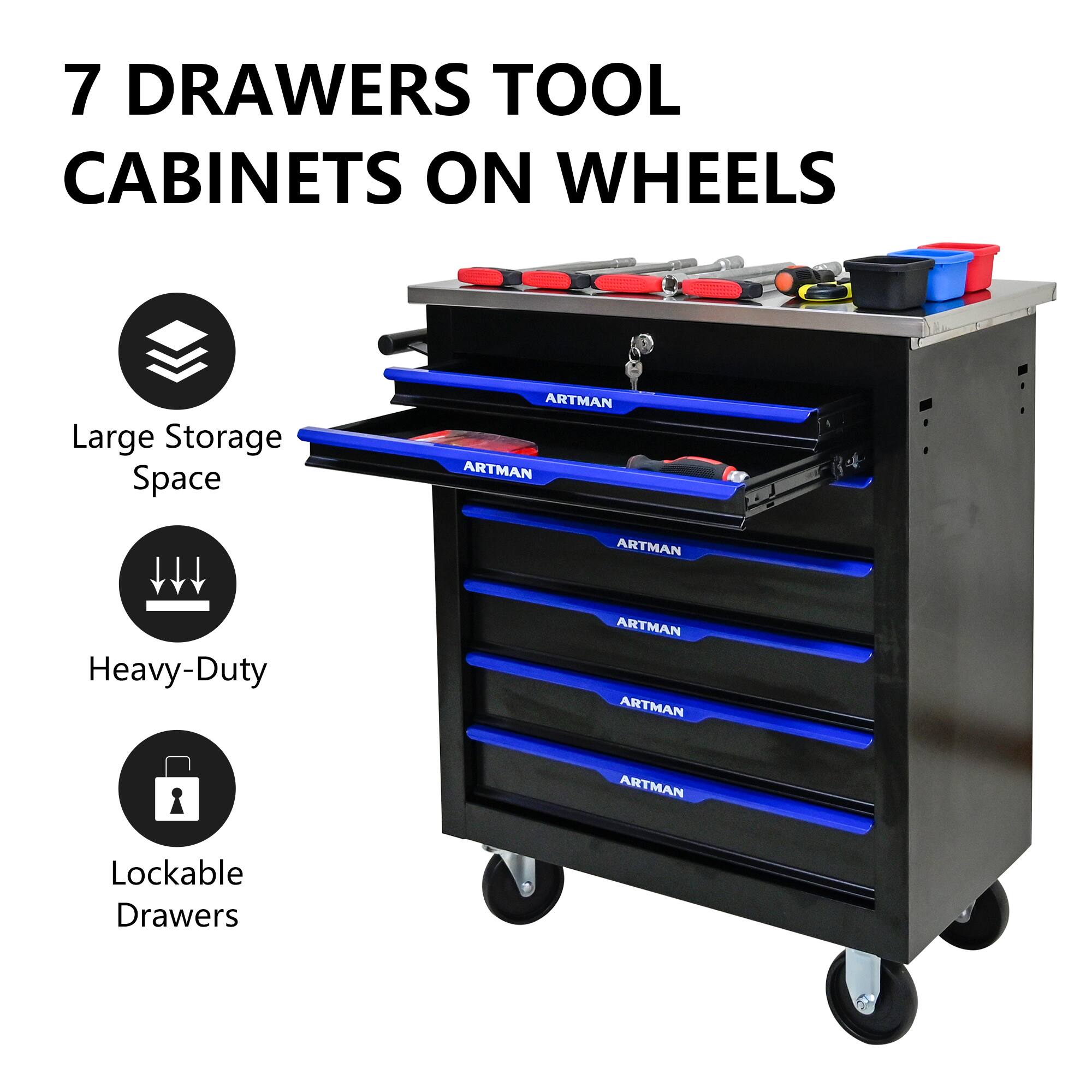 7 Drawers Tool Cabinets on Wheels

- Large Storage Space
- Heavy-Duty
- Lockable Drawers
