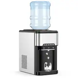 SKONYON - Countertop Water Dispenser with Hot Cold Water and Built In Ice Maker 40 Lb Daily Capacity - Silver